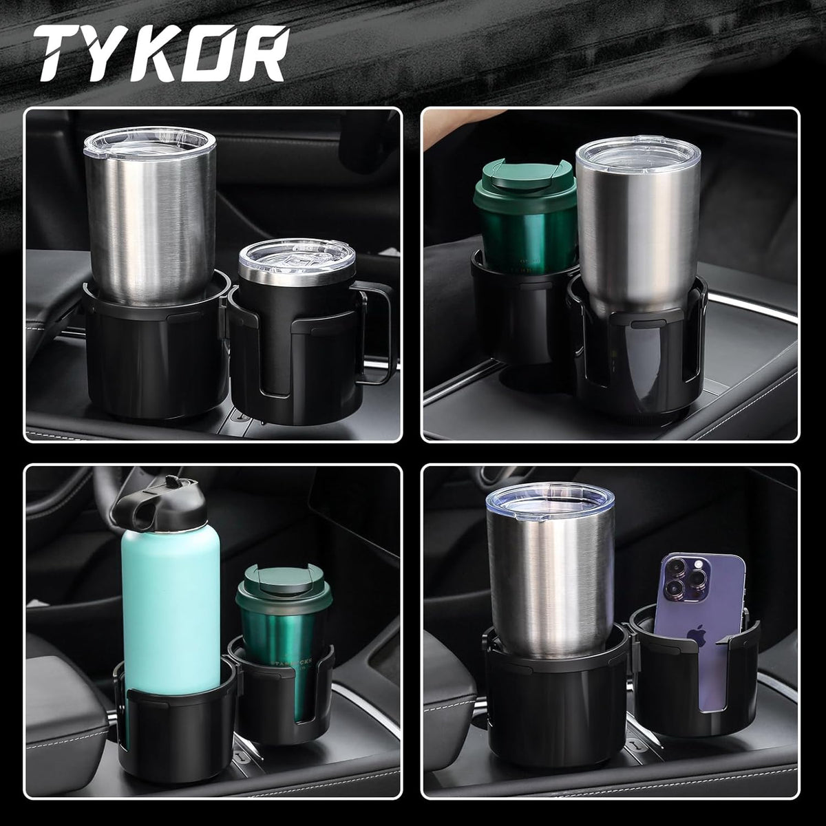 TYKOR Car Cup Holder Expander, 2 in 1 Adapter with Expandable Base | Fits Yeti, Fits Hydroflask, Fits Stanley, Fits Large Water Bottles and Mugs, 10-46 OZ Capacity