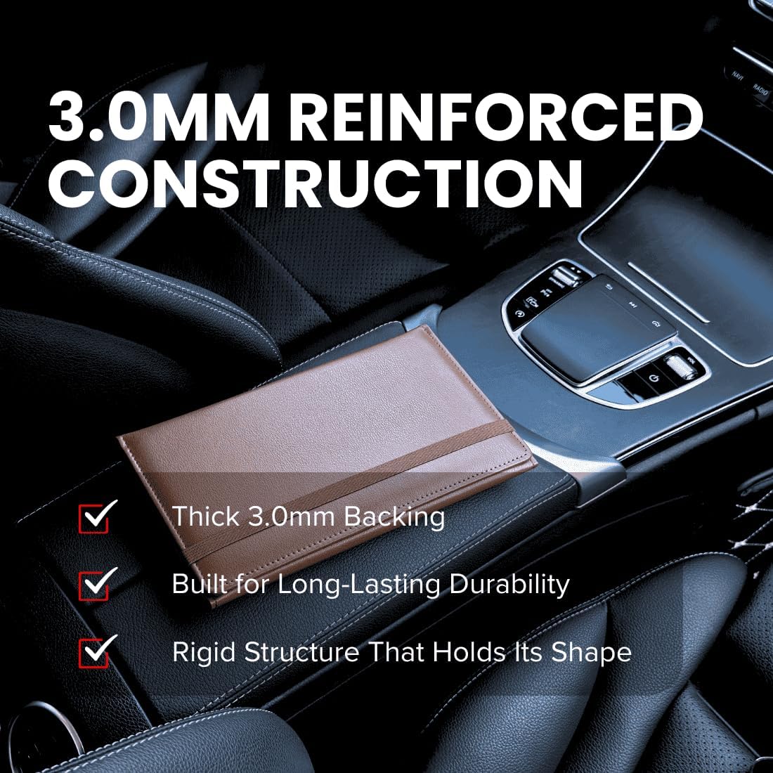 LINTRU Car Registration and Insurance Holder Trifold, Oversized Fit with Reinforced Construction, Matte PU Leather Vehicle Glove Box Organizer for Documents, Car Accessories for Men and Women