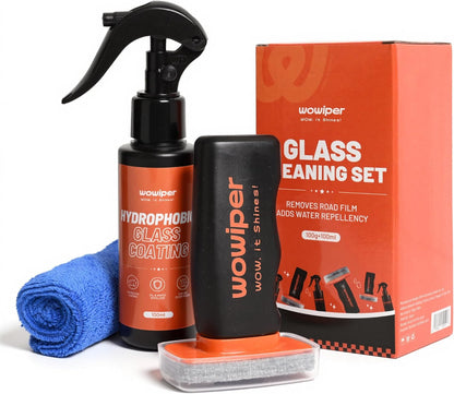 Windshield Glass Coating Kit, 100g Glass Prep Cleaner + 100ml Rain Repellent Spray, Hydrophobic Water Beading Protection, Removes Light Oil Film and Road Grime