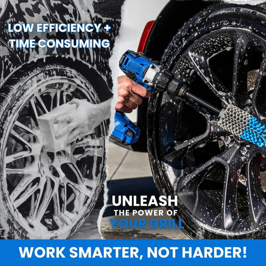 Long Reach Drill Brush Attachment, All Purpose for Car Tires, Wheels, Wheel Wells, Engine Bays, Exhaust Pipes, Running Boards, Hard to Reach Areas, with Heavy Duty Non-Scratch Nylon Bristles