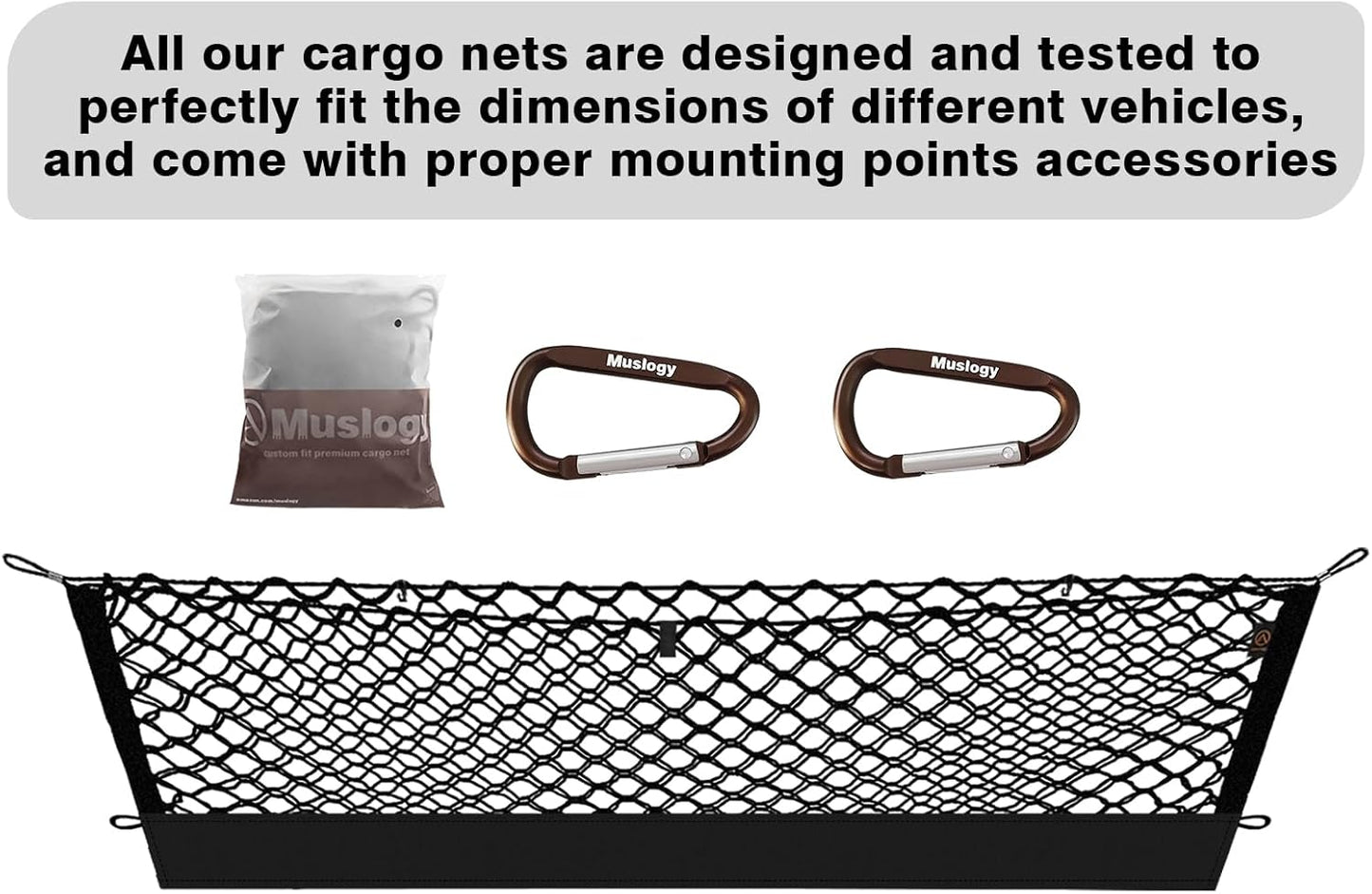 Muslogy Truck Bed Cargo Net Trunk Netting Compatible with 2023-2025 2026 Honda CR-V Accessories, Pickup Cargo Organizer SUV Sedan Storage Net w/Heavy Duty Carabiners - Colors A