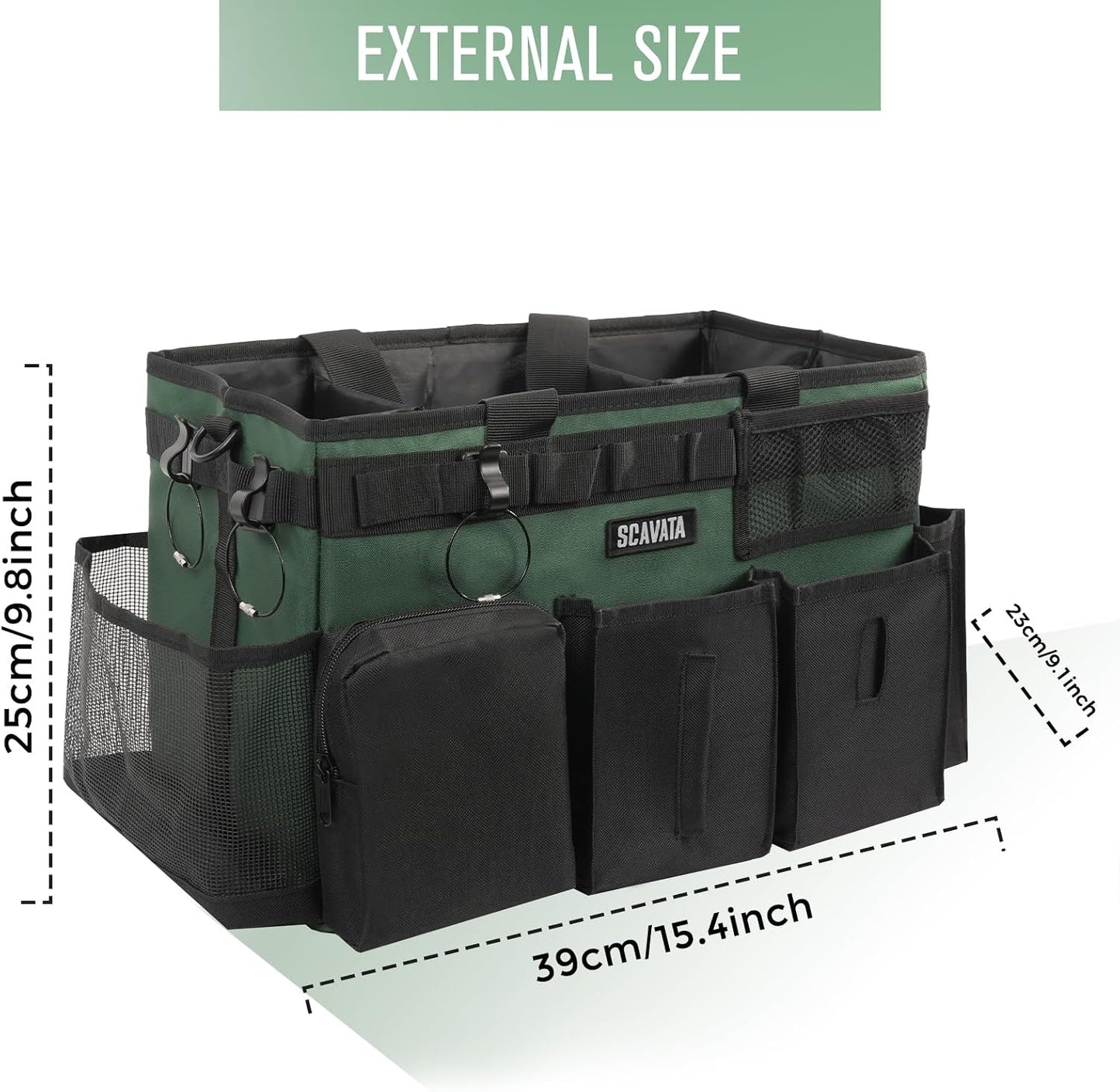 SCAVATA Wearable Cleaning Caddy Bag, Supplies Organizer with Handle & Shoulder Straps for Housekeepers, Under Sink & Car Cleaning Tool Organizer with 4 Foldable Dividers (Black)