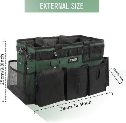 SCAVATA Wearable Cleaning Caddy Bag, Supplies Organizer with Handle & Shoulder Straps for Housekeepers, Under Sink & Car Cleaning Tool Organizer with 4 Foldable Dividers (Black)