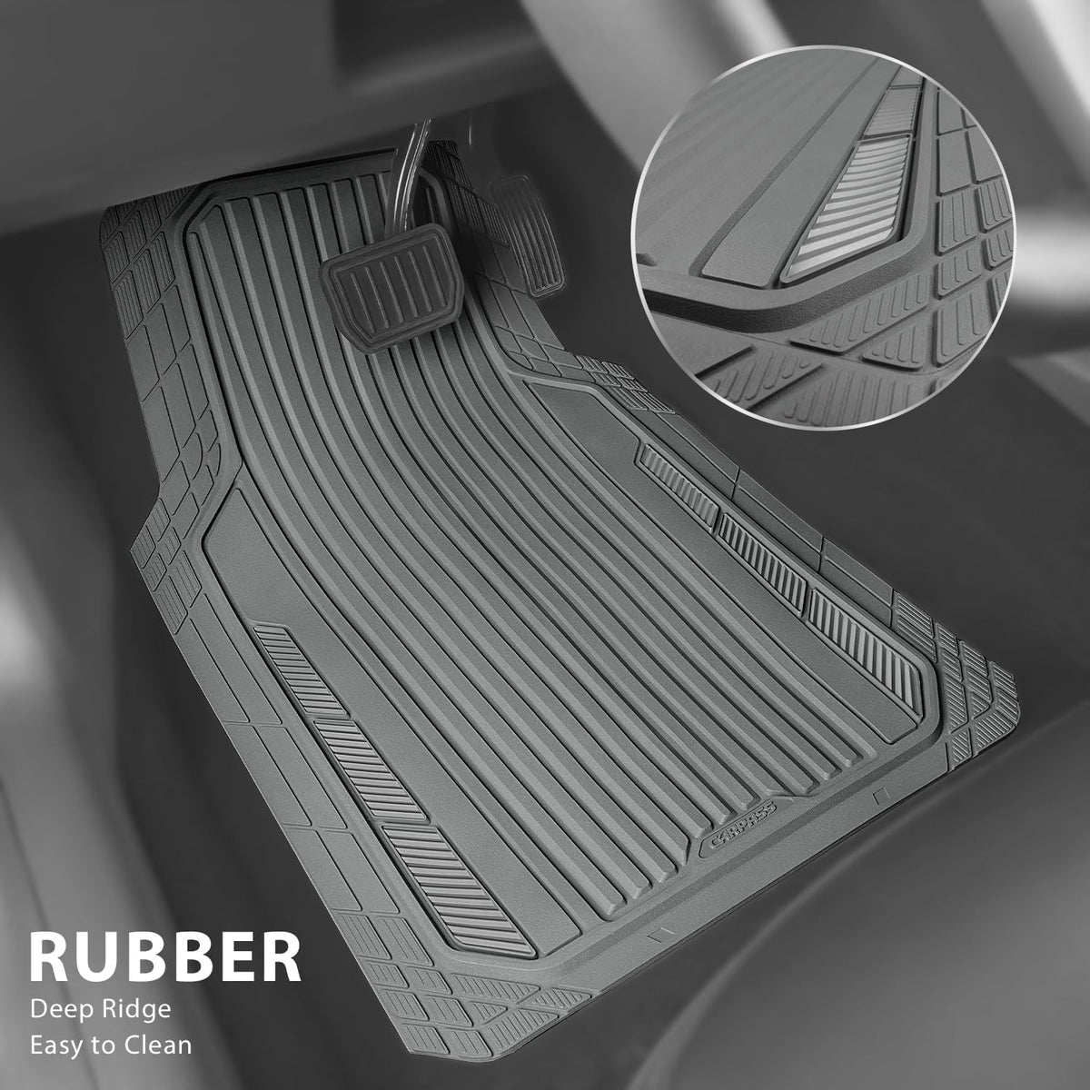 CAR PASS Heavy Duty Rubber Car Mats Metallic, Aluminum Film All Weather Floor Mats Waterproof Universal Trim to Fit Automotive SUV Sedan Van 4 Piece Anodized Deep Dish Two-Tone Sporty Black Red Chrome