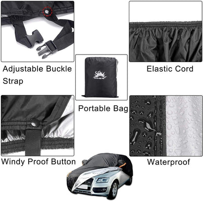 Full Car Covers for Sedan, Car Cover Waterproof All Weather Windproof Dustproof UV Protection Scratch Resistant Indoor Outdoor Univers