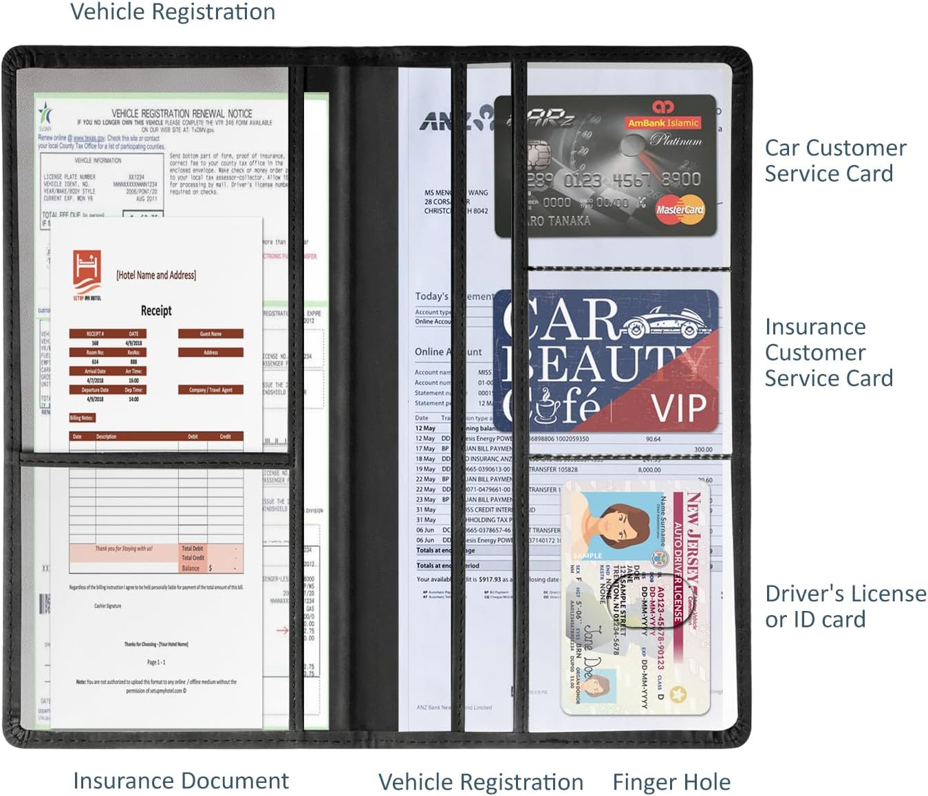 Car Accessories Registration and Insurance Holder,Leather Essential Card Magnetic Shut Vehicle Glove Box Organizer Case for Auto Driver License Document Truck Motorcycle Boat Men Women,Black