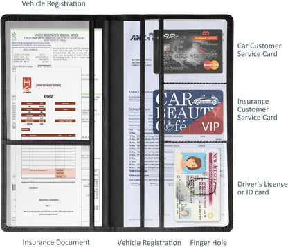 Car Accessories Registration and Insurance Holder,Leather Essential Card Magnetic Shut Vehicle Glove Box Organizer Case for Auto Driver License Document Truck Motorcycle Boat Men Women,Black