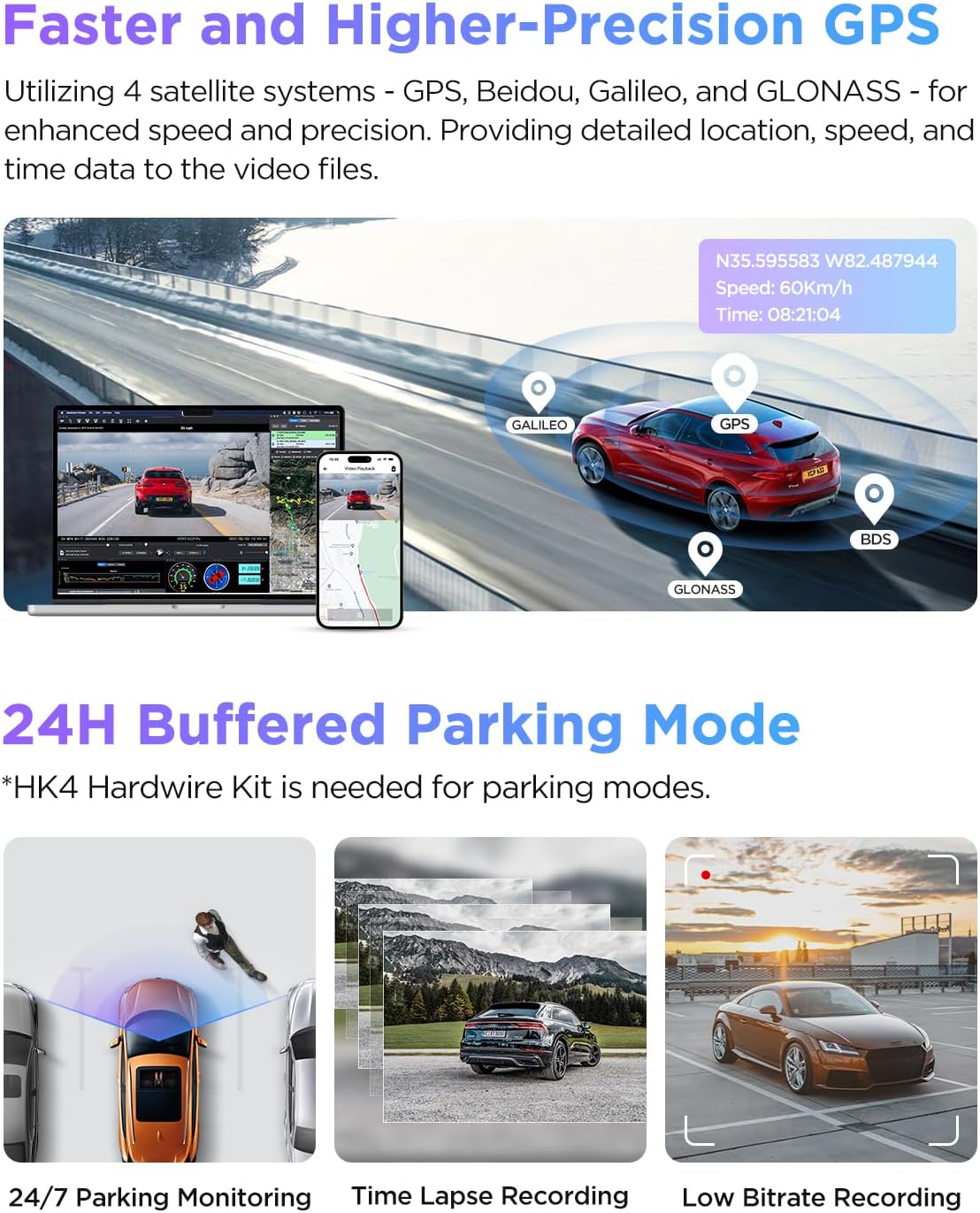 VIOFO A229 Pro 4K HDR Dash Cam, Dual STARVIS 2 IMX678 IMX675, 4K+2K Front and Rear Car Camera, 2 Channel with HDR, Voice Control, 5GHz WiFi GPS, Night Vision 2.0, 24H Parking Mode