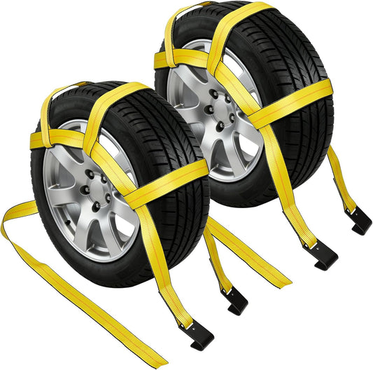 Tow Dolly Straps 2Pcs Tow Dolly Basket Straps with Flat Hook Fit 14"-19" Tires, Car Wheel Tie Down Strap with 10,000 lbs Breaking Strength