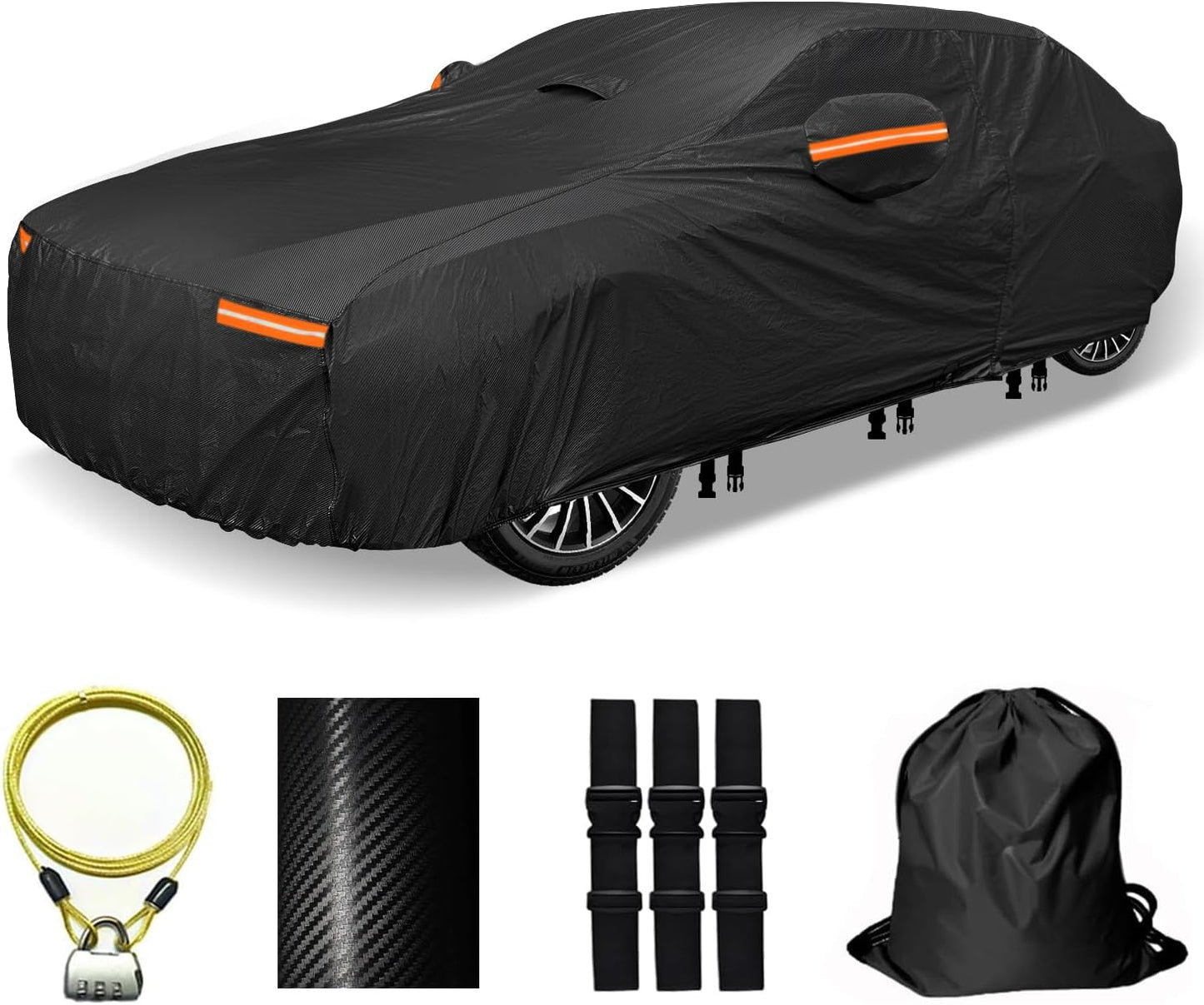 30 Layers Car Cover for Automobiles All Weather Waterproof, Outdoor Snowproof UV Protection Windproof, Door Zipper, Soft Cotton, Heavy Duty Universal Car Covers, (Silver, Fit Sedans 171"-180")