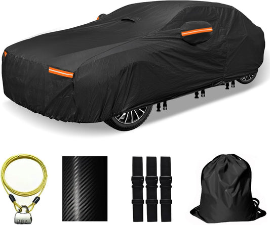 30 Layers Car Cover for Automobiles All Weather Waterproof, Outdoor Snowproof UV Protection Windproof, Door Zipper, Soft Cotton, Heavy Duty Universal Car Covers, (Silver, Fit Sedans 171"-180")