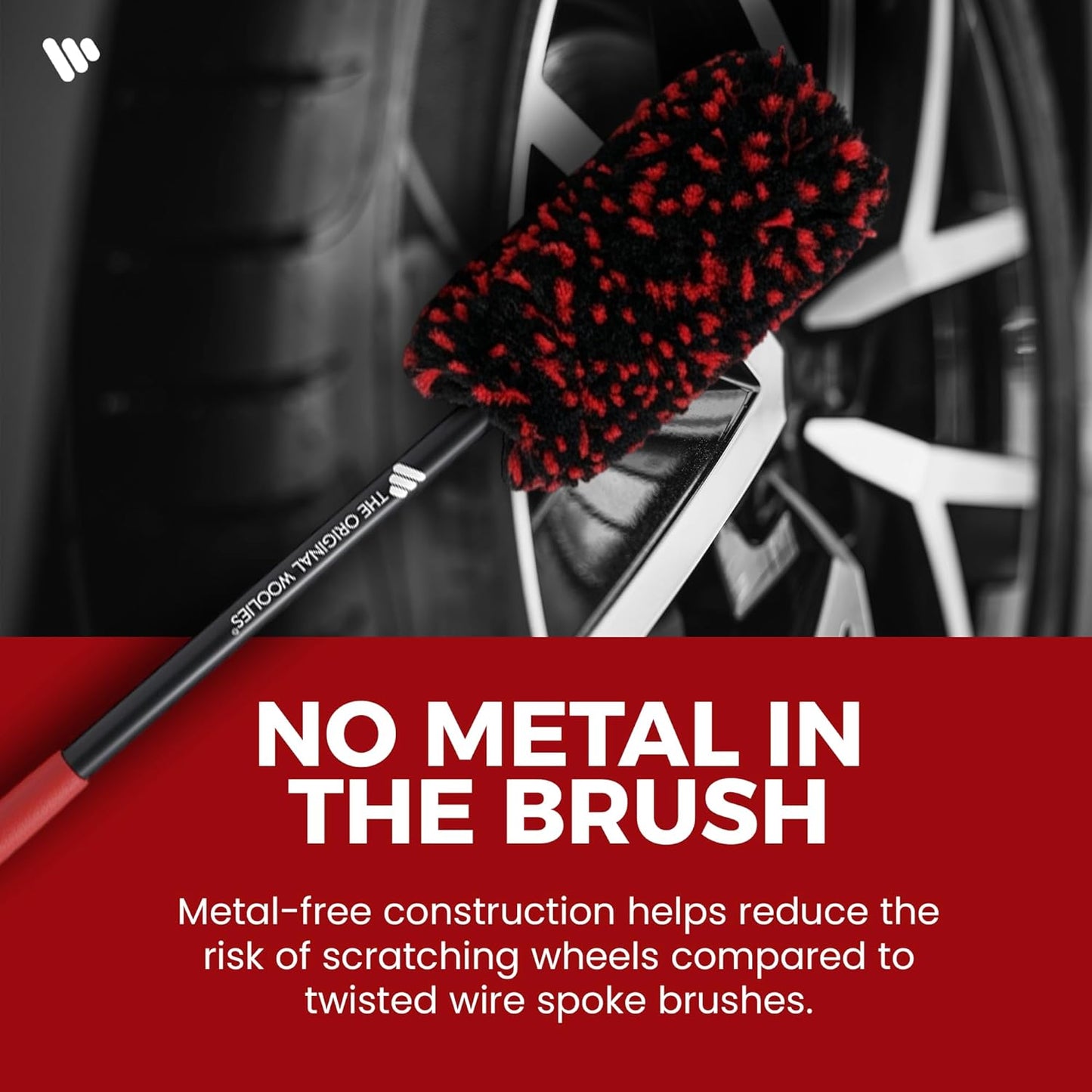 Wheel Woolies Car Detailing Brush - 18” No-Scratch Car Wheel Brush with Anti-Slip Grip Handle | Clean Wheels, Rims, Small Slots, & Brake Dust Crevices | Made in USA