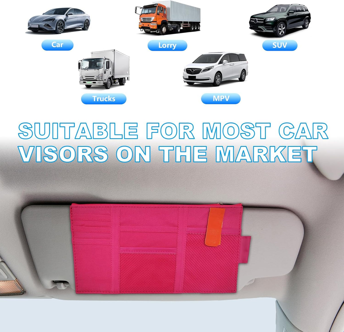 Car Sun Visor Organizer, Auto Interior Visor Storage Pouch Holder with Zipper, Multi-Pocket Net Personal Belonging Organizer, Universal Car Accessory for Cards, Documents (Black)