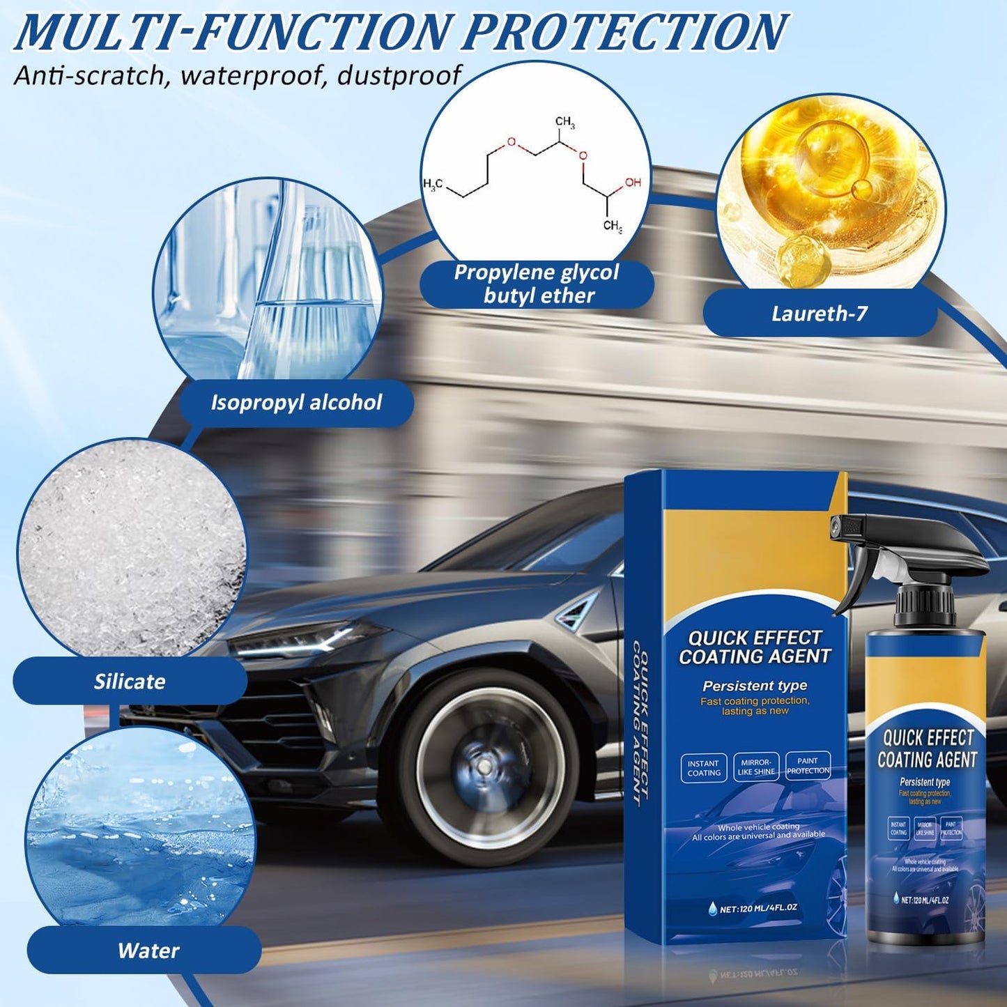 2Pcs Advanced Car Quick-Acting Coating Agent Spray, Car Coating Spray, 2025 New Quick Effective Coating Spray,Car Scratch Wax Polish Spray Waterless Wash, Oil Film Emulsion Glass Cleaner