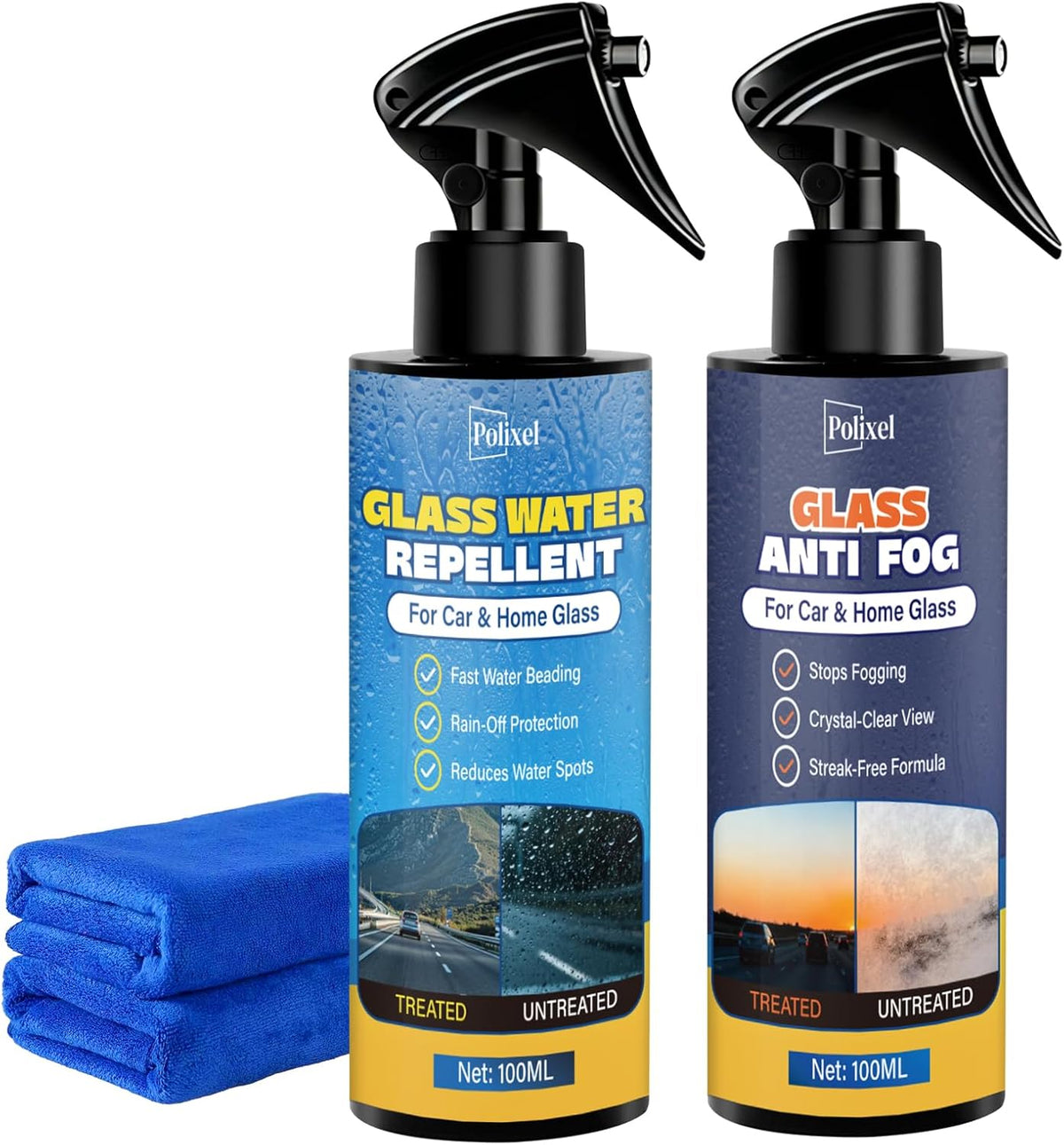Anti-Fog & Water Repellent for Car Windshield, Windows, Glass & Mirrors Defogger and Rain Repellent Treatment Hydrophobic Coating for Clear Vision Prevents Interior Fog - Pack of 2
