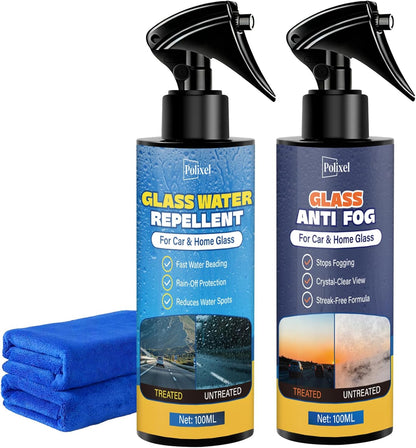 Anti-Fog & Water Repellent for Car Windshield, Windows, Glass & Mirrors Defogger and Rain Repellent Treatment Hydrophobic Coating for Clear Vision Prevents Interior Fog - Pack of 2
