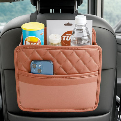 Mandark Car Seat Back Organizer, PU Leather Vehicle Backseat Hanging Storage Pocket, Multipurpose Auto Travel Essentials Accessories for Kids & Adults, Universal for Most Cars (Black)