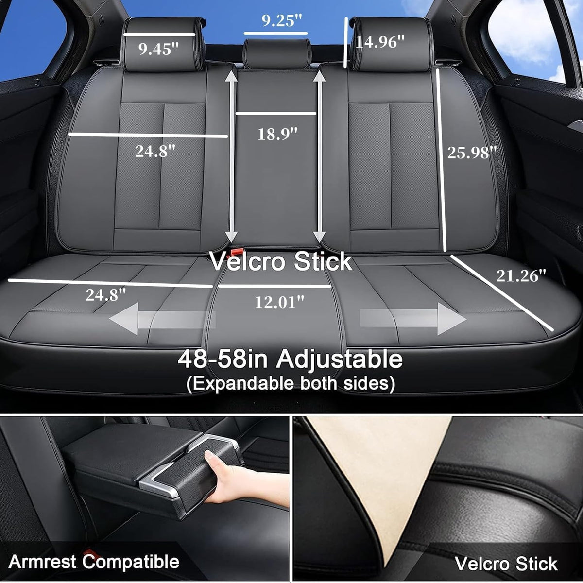 Coverado Seat Covers Full Set, Black Seat Covers for Cars 5 Seats, Car Seat Protector, Waterproof Nappa Leather Car Seat Cushion, Front and Rear Car Seat Cover Fit for Most Sedans SUV Pick-up Truck - Colors A