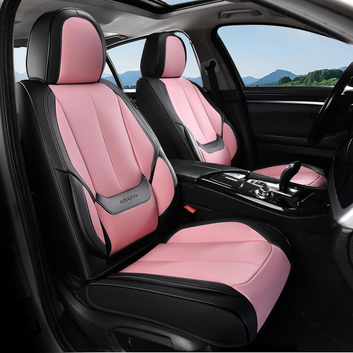Coverado Seat Covers Full Set, Black Seat Covers for Cars 5 Seats, Car Seat Protector, Waterproof Nappa Leather Car Seat Cushion, Front and Rear Car Seat Cover Fit for Most Sedans SUV Pick-up Truck - Colors B