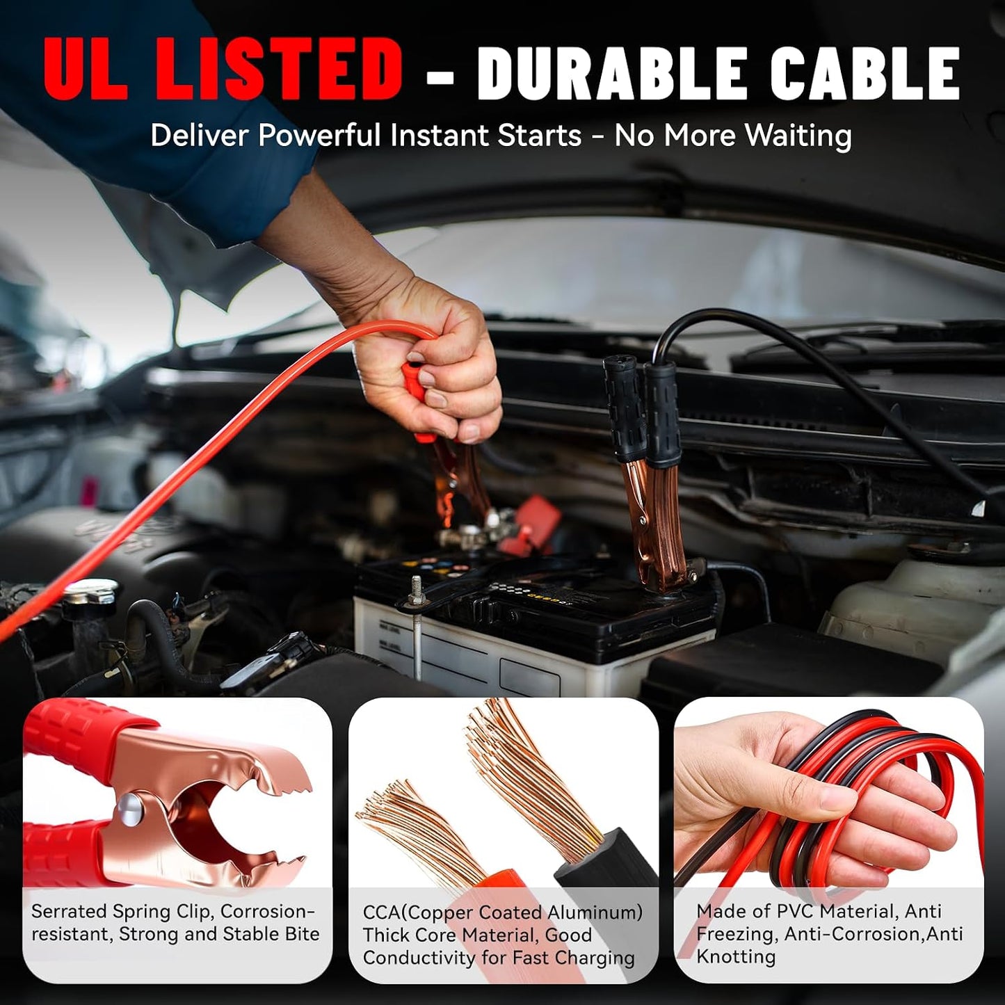 Car Roadside Emergency Kit with Battery Jumper Cables,Car Accessories for Men or Women,Automotive Safety Kit for Car,Vehicle, Truck or SUV,Gifts for Men or Him,Green