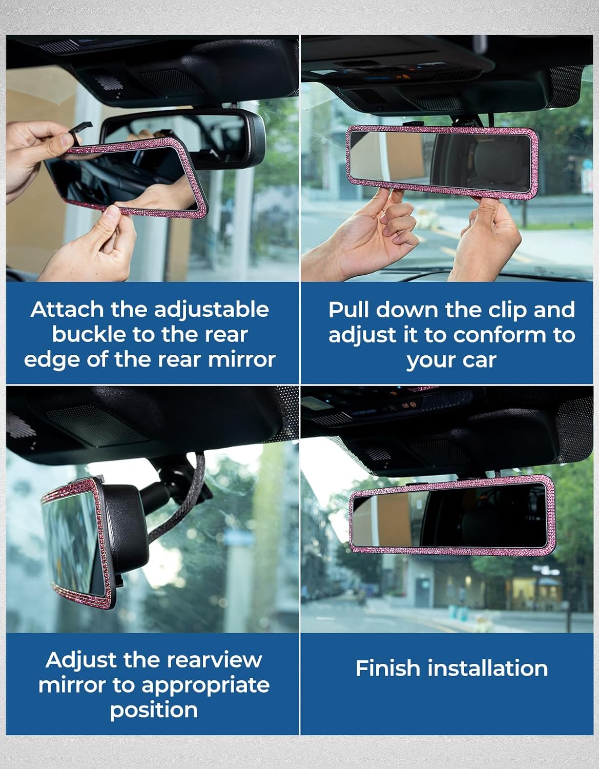 JOYTUTUS Panoramic Rear View Mirror, 12 Inch Wide Angle Clip On Mirror, Universal Car Interior Accessories, Convex Interior Mirror Reduces Blind Spot, Clear Vision Fits Car SUV Trucks