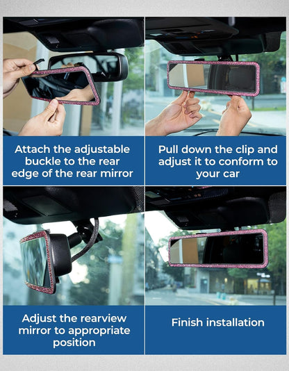 JOYTUTUS Panoramic Rear View Mirror, 12 Inch Wide Angle Clip On Mirror, Universal Car Interior Accessories, Convex Interior Mirror Reduces Blind Spot, Clear Vision Fits Car SUV Trucks