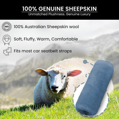 Andalus Brands 2 Pack Genuine Merino Wool Sheepskin Seat Belt Cover – Soft Shoulder Pad, Neck Cushion Protector – Authentic Car Accessories (Pearl)