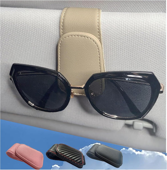 CHOSMOYI Magnetic Leather Sunglass Holder for Car, Sunglasses Clip for Car Visor, Auto Interior Accessories Universal for Different Size Eyeglasses (Black)