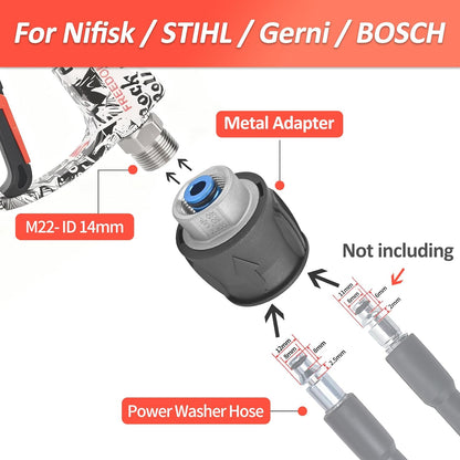 BEAR FORCE Pressure Washer Short Spray Gun M22-ID14mm Max 3000 PSI & Foam Cannon Foam Gun with 5 Tips #035 & 3/8'' Quick Connector Swivel, Additional Orifice Nozzle 1.10mm, Car Care Detailing