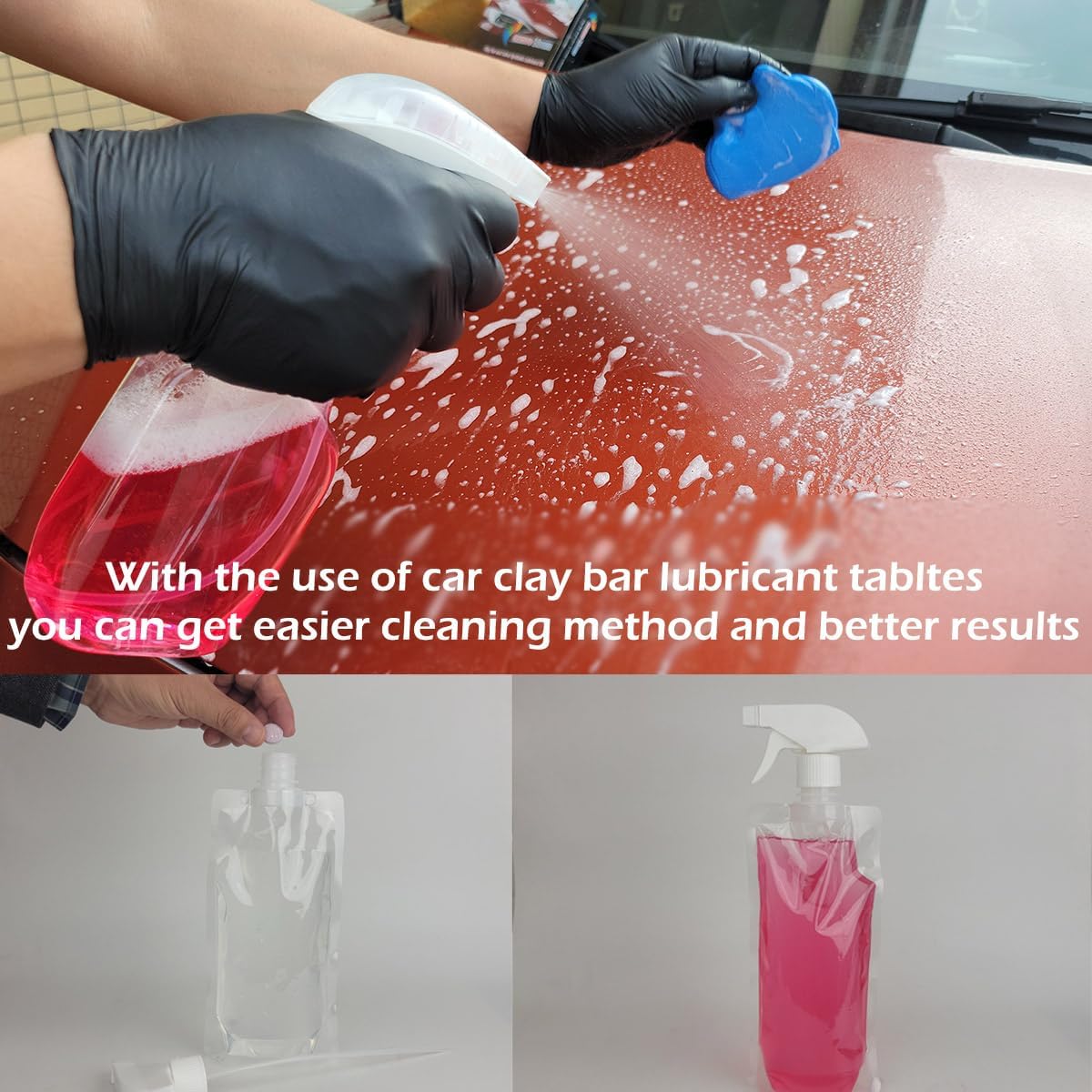 Car Clay Bars Auto Detailing 400g and Clay bar Lubricant Tablets 8 Pack(1pcs=16 oz) Clay bar kit,Include Portable Spray Bottle and Micro Fiber Towel,for Car Detailing Damage Free Cleaning