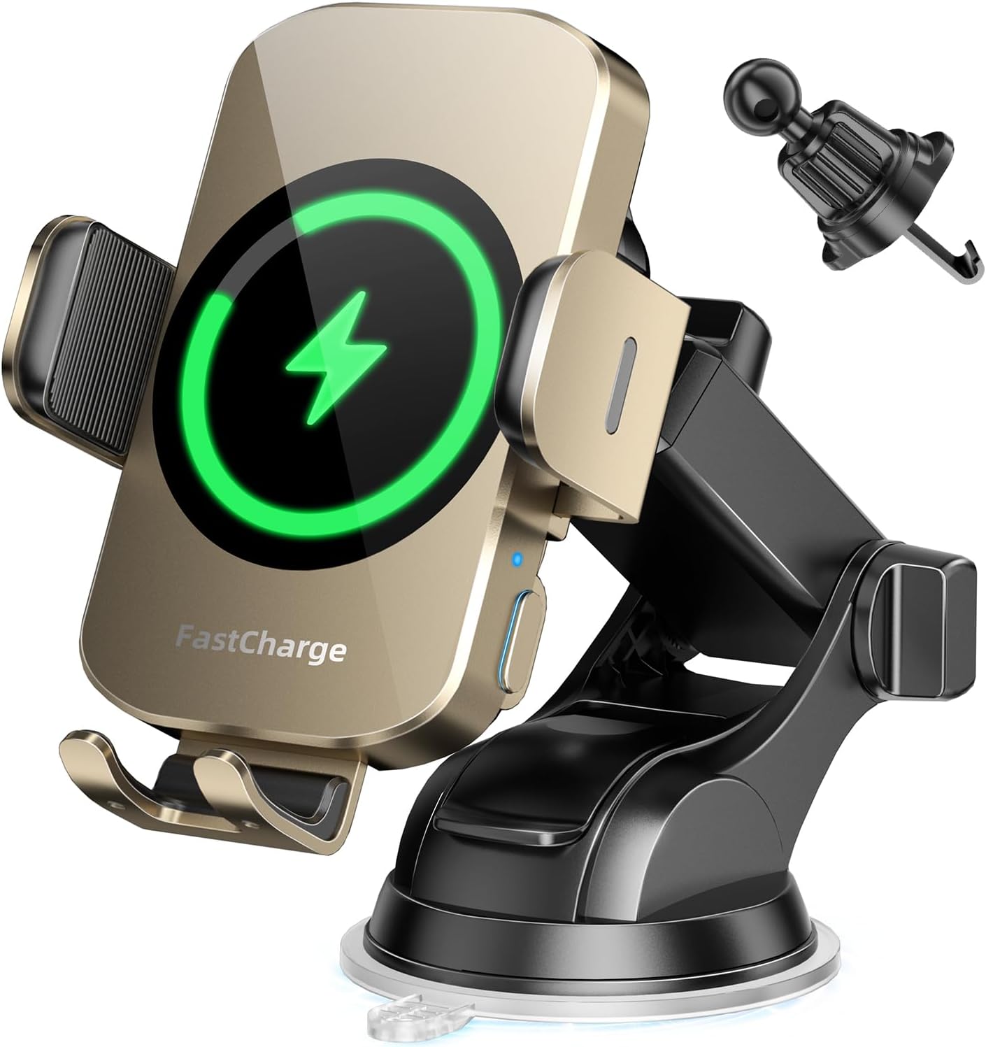 3-in-1 Wireless Car Charger Mount, 15W Fast Charging Auto-Clamping Phone Holder for iPhone 17 16 15 14, Samsung Galaxy S24 S23, Dashboard, Vent & Windshield Car Mount(Black)