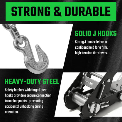 4 Pack Car Tie Down Straps for Trailers - 2" x 8' Heavy Duty Tire Straps with Snap Hooks - 10,000lbs Break Strength, Adjustable Lasso Style Wheel Straps for Hauling Cars, Truck, UTV(Green)