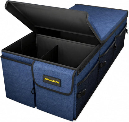 MIKKUPPA Car Trunk Organizer - 65L Collapsible Trunk Organizer with Lid, Sturdy Car Storage for SUV Auto Truck Van with Adjustable Straps and Non Slip Bottom (Black)