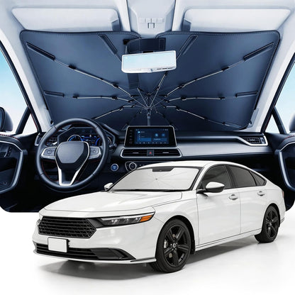 DMJN Umbrella Windshield Sun Shade - Medium, Car Sunshade for Front Windshield [Nano Ice-Crystal Coatings] UPF50+ Heat & UV Block, Protect Interior & Keep Cooler Universal for Car, SUV, Truck