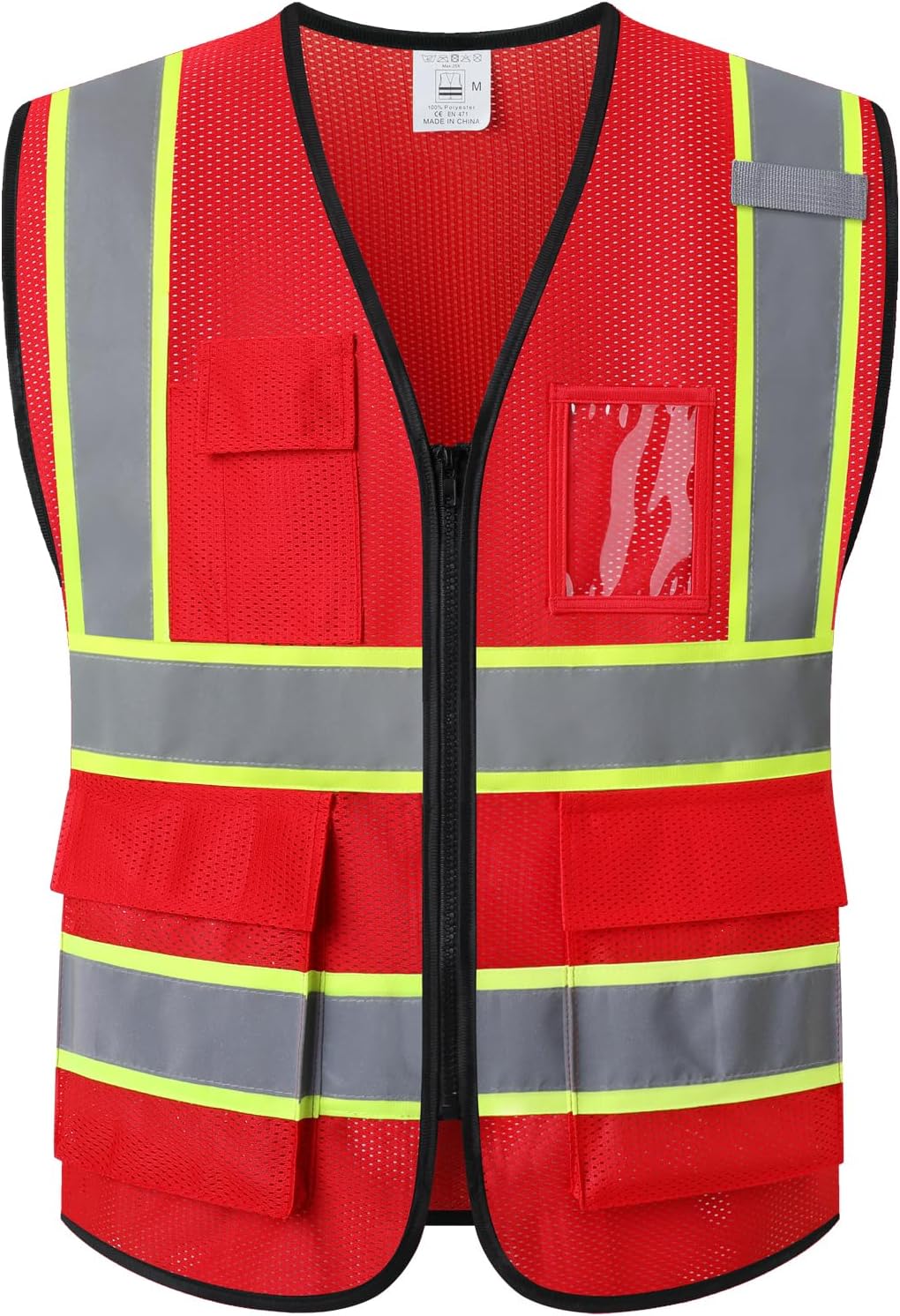 Reflective Mesh Safety Vest for Men Women with 5 Pockets and Zipper Front High Visibility Mesh Vest Hi Vis Construction Work Vest,Meets ANSI/ISEA Standards(EK175-Yellow-L)