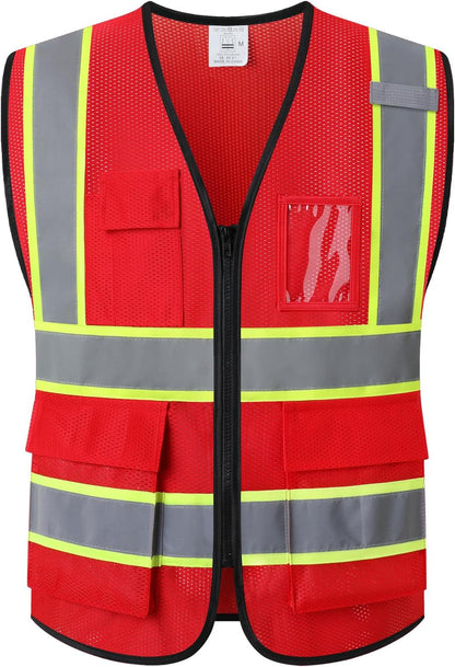 Reflective Mesh Safety Vest for Men Women with 5 Pockets and Zipper Front High Visibility Mesh Vest Hi Vis Construction Work Vest,Meets ANSI/ISEA Standards(EK175-Yellow-L)