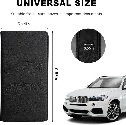 Car Registration and Insurance Holder, Leather Auto Glove Box Document Organizer with Magnetic Closure, Car Essential Paperwork Wallet Case Interior Accessories for Women Men (Leopard Print)