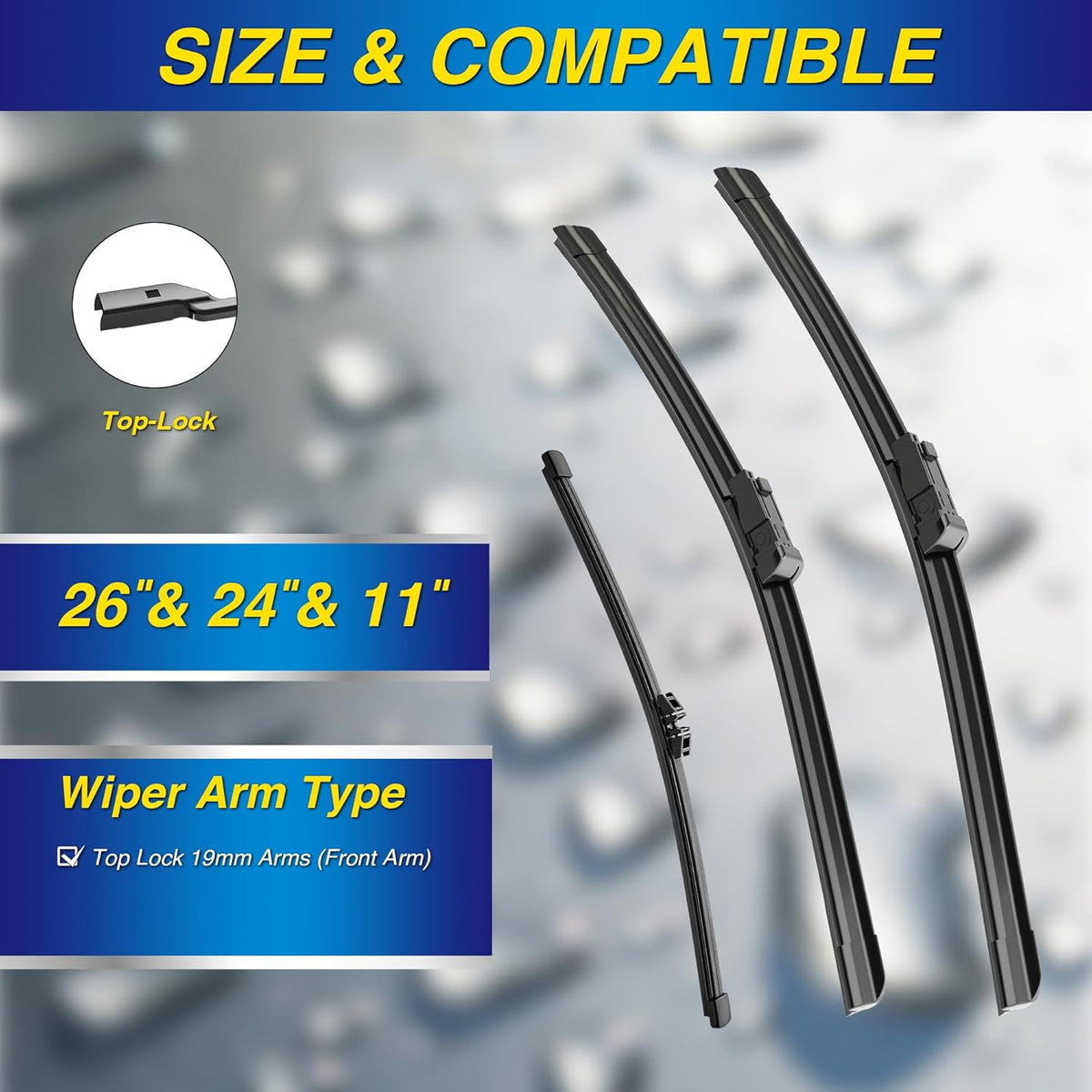 5 PLUS® Silicone Windshield Wipers Replacement for 2007-2014 Ford edge, 2007-2015 Lincoln MKX Wiper Blades(Set of 3),Automotive Replacement Windshield Wiper Blades For My Car-26"/20"/14" - Colors B