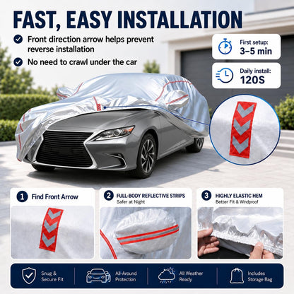Car Cover for Sedan, Waterproof All Weather Heavy Duty, 360° Underbody Wrap Windproof Design, Quick Install Outdoor Vehicle Cover, Fits 186-193 in