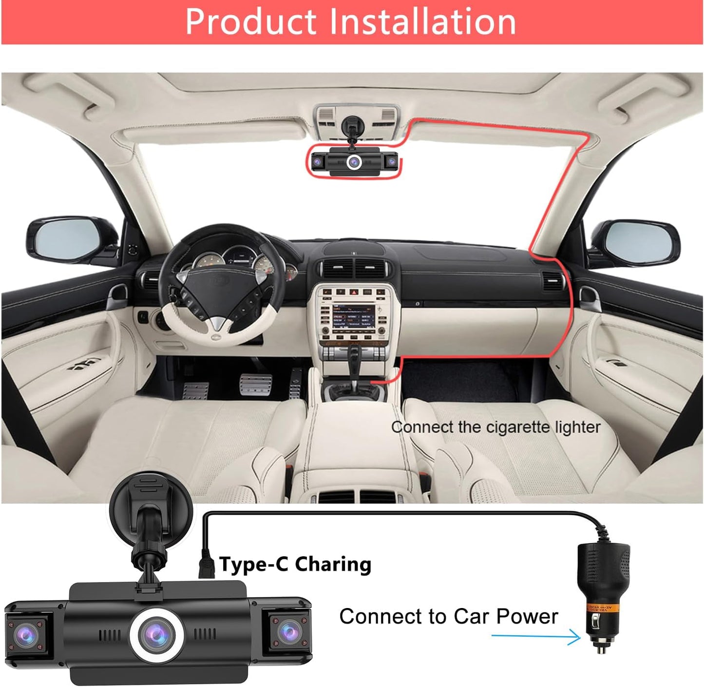 1080P Dual Dash Camera for Car Front and Inside Dashcam Car Security Video Recorder,170°Wide Angle Vehicle Cam,WDR,G-Sensor,2’’ IPS Screen,Loop Recording,Night Vision (Dual Dash Cam Without Card)