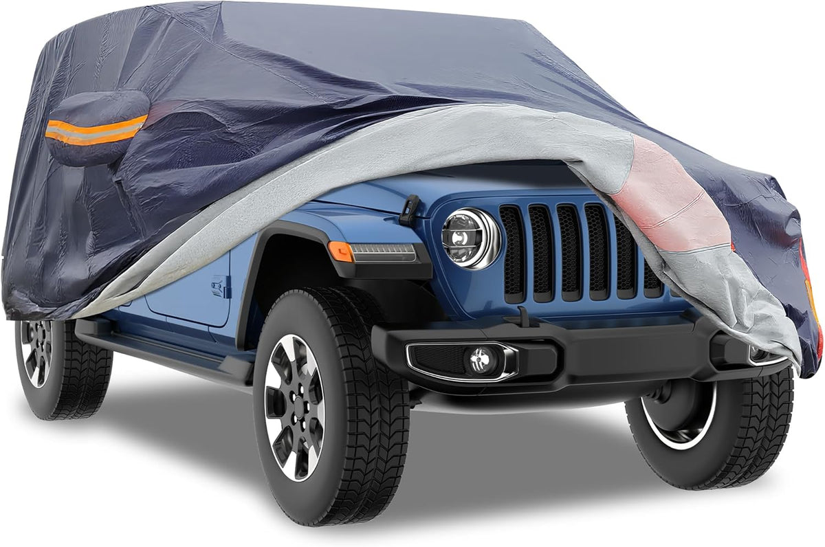 Car Cover Waterproof All Weather for Automobiles, 6 Layers Outdoor Full Exterior Cover Rain Sun UV Snowproof Protection with Zipper Cotton, Mirror Pocket for Sedan (190-195 inch)