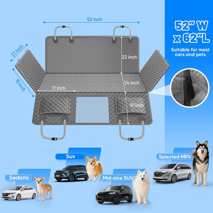 Dog Car Seat Cover for Back Seat with Hard Bottom,Waterproof Back Seat Extender for Dogs,Dog Hammock Dogs Bed for Cars, SUVs,Pet Seat Cover for Back Seat Holds 400lbs with Mesh Window & Pocket