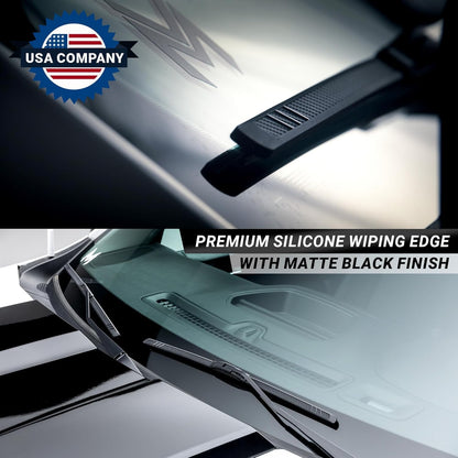 Premium Silicone Carbon Fiber Windshield Wiper Blades 22" & 20" - Patented All-Season, Quiet & Smooth Streak-Free Clean Wipe, OEM Quality, Front Automotive Replacement Wipers for Car & Truck (2 Pack)
