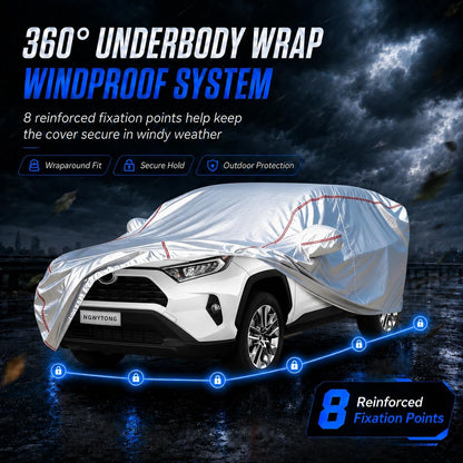 Car Cover for Sedan, Waterproof All Weather Heavy Duty, 360° Underbody Wrap Windproof Design, Quick Install Outdoor Vehicle Cover, Fits 186-193 in