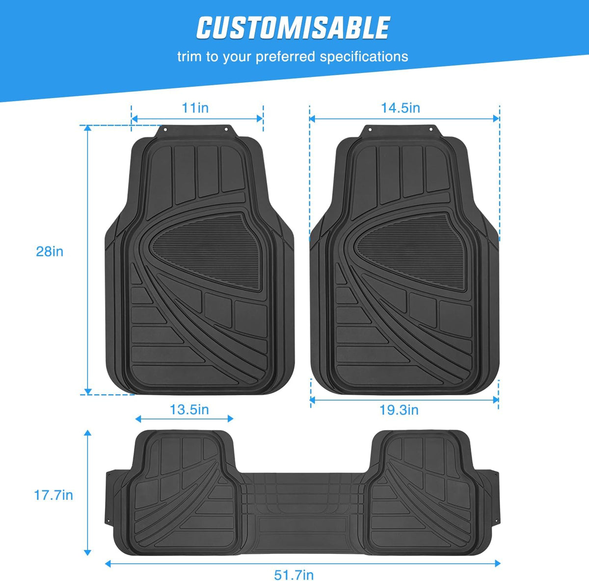 Nilight Rubber Cargo Mats for Cars Trucks SUVs,Universal Trim to fit for Most Vehicles,All Weather Protection Heavy Duty Cargo Liners