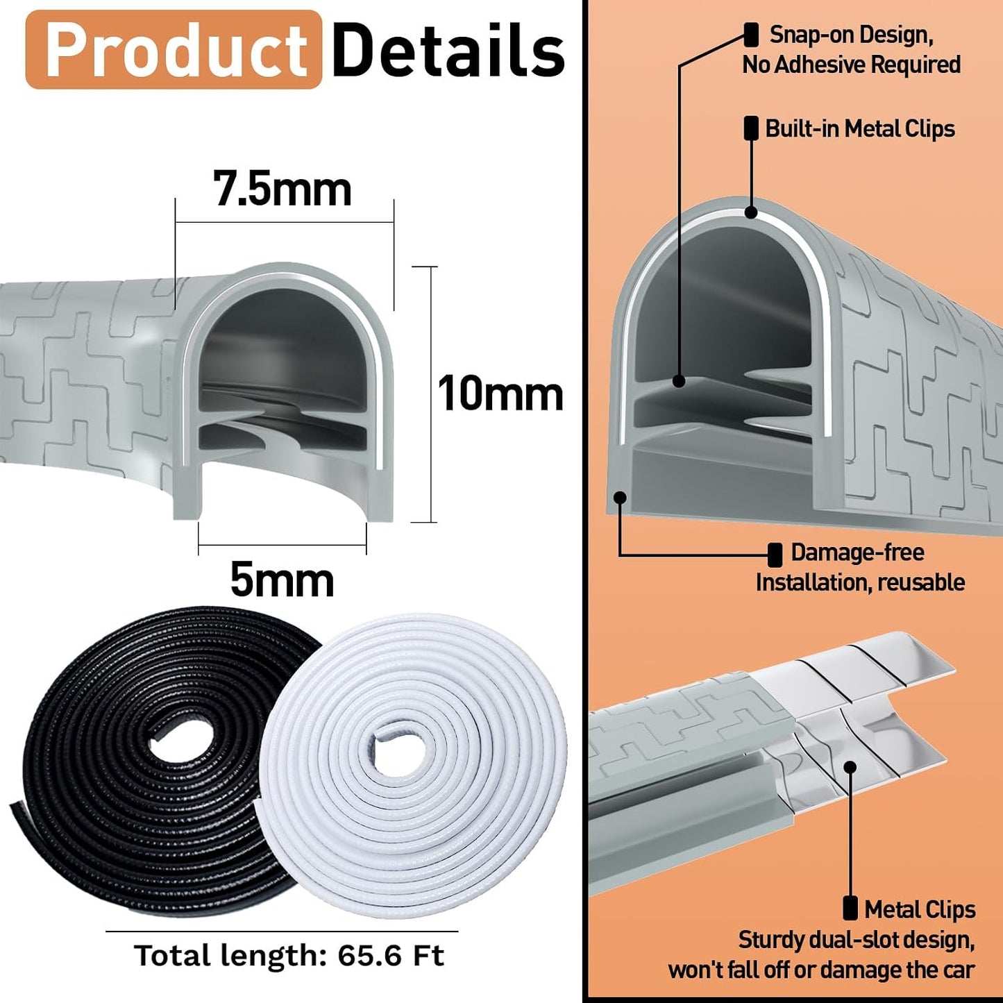 Car Door Edge Guards, 32.8Ft(10m) Car Door Protector Edge Guards Rubber Seal, Doors Edge Trim U Shape Edge Guards for Cars Trucks Suvs (Black)