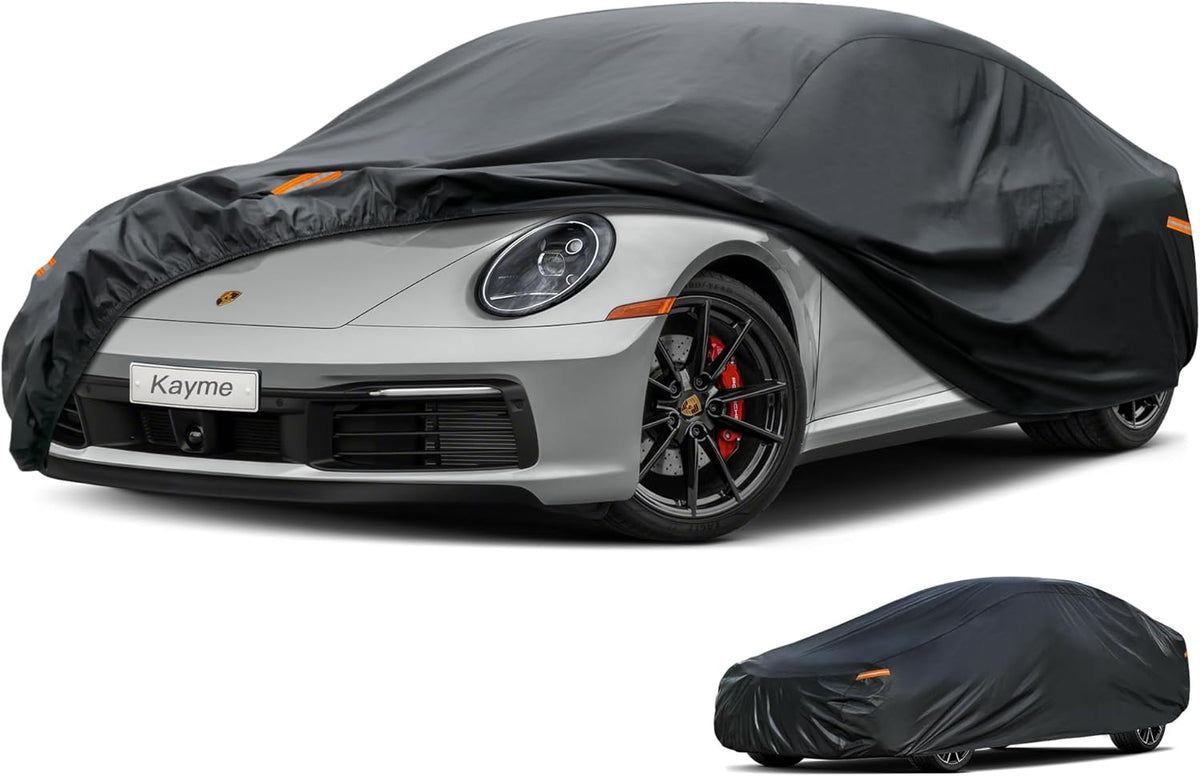 Kayme Sedan Car Cover Waterproof All Weather for Automobiles - See Vehicle Size Chart for Accurate Fit - Outdoor Full Exterior Cover Sun Rain Snow UV Protection with Zipper. Size A4 (See Size Chart)