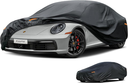 Kayme Sedan Car Cover Waterproof All Weather for Automobiles - See Vehicle Size Chart for Accurate Fit - Outdoor Full Exterior Cover Sun Rain Snow UV Protection with Zipper. Size A4 (See Size Chart)