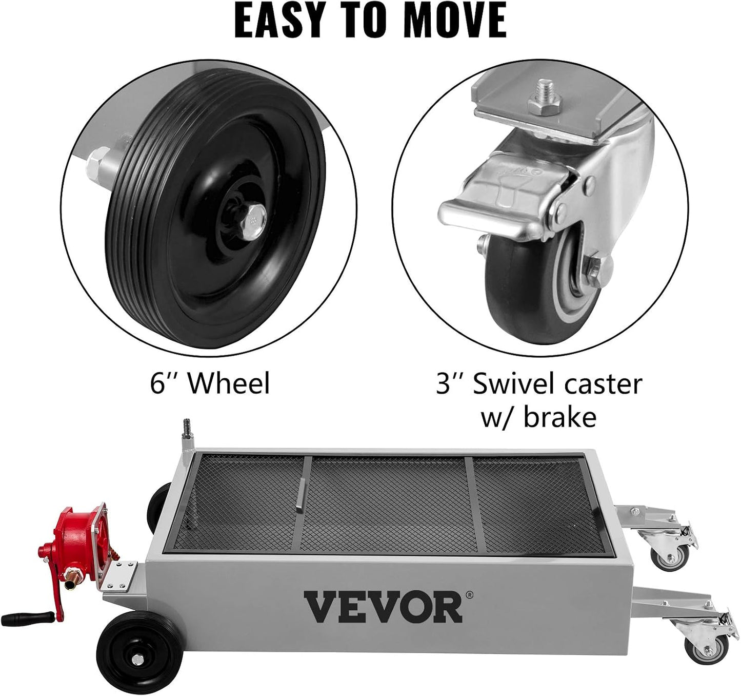 VEVOR Low Profile Oil Drain Pan, 17 Gal Capacity, Rolling Oil Drain Pan with 110V High-Flow Electric Pump, 7.2 ft Hose & T Folding Handle, Leak-proof & Corrosion-resistant, Fit for Trucks, ATVs, Black