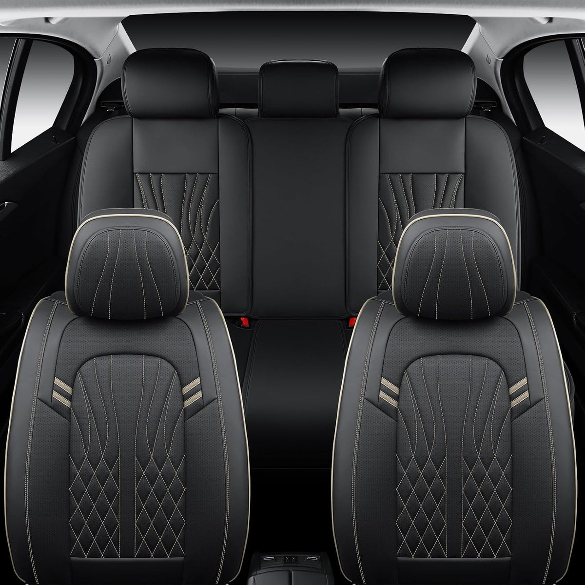MINGBRON Leather Car Seat Covers,Car Seat Protector Waterproof,Seat Covers Full Set, Car Seat Protectors 5 Seats,Automotive Seat Covers Fit Most Cars Wine Red